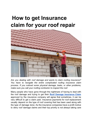 How to get Insurance claim for your roof repair