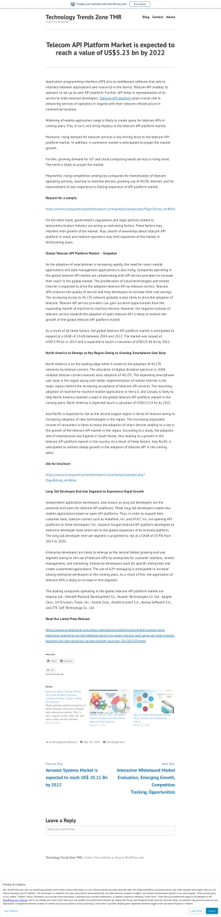 Telecom API Platform Market - Global Industry Analysis, Size, Share, Growth, Tre