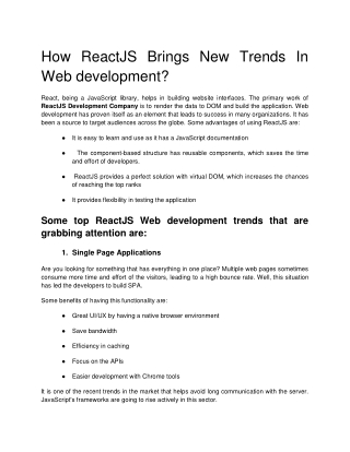 How ReactJS Bring New Trends In Web development
