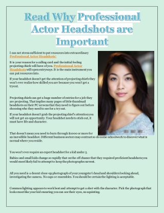Read Why Professional Actor Headshots are Important