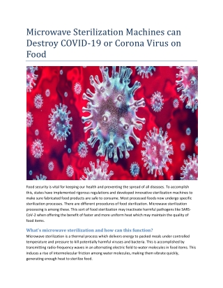 Microwave Sterilization Machines can Destroy COVID-19 or Coronavirus on Food