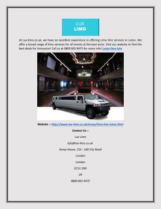 Luton Limo Hire Services by Lux limo.co.uk