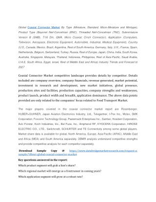 Coaxial Connector Market Demands, Analysis, Size, Trends, Revenue by 2027