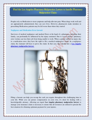 Find the Los Angeles Pharmacy Malpractice Lawyer to handle Pharmacy Malpractice