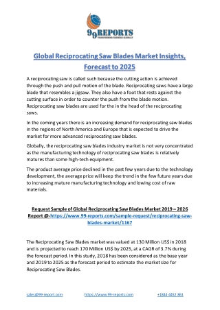 Global Reciprocating Saw Blades Market Insights, Forecast to 2025
