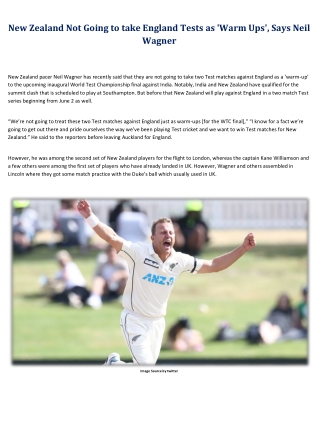 New Zealand Not Going to take England Tests as 'Warm Ups', Says Neil Wagner