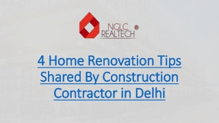 4 Home Renovation Tips Shared By Construction Contractor in Delhi