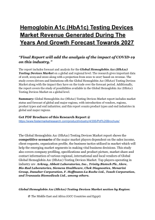 Hemoglobin A1c (HbA1c) Testing Devices Market To Register Unwavering Growth By 2