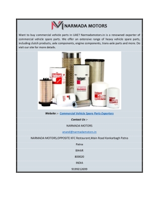 Commercial Vehicle Spare Parts Exporters | Narmadamotors.in