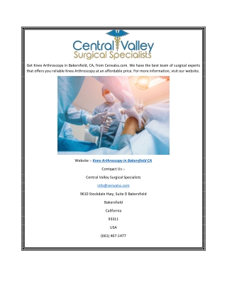 Knee Arthroscopy in Bakersfield Ca Cenvalss.com