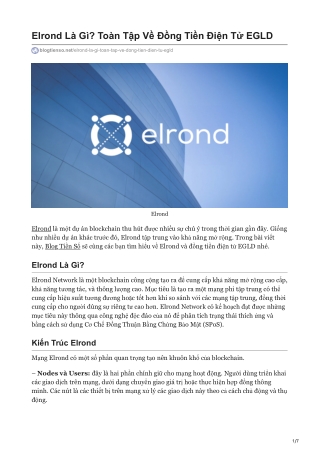 1Elrond Là Gì? Toàn Tập Về Đồng Tiền Điện Tử EGLD