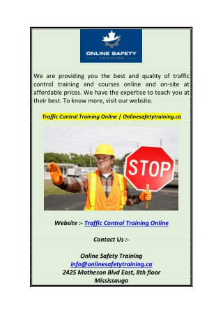 Traffic Control Training Online  Onlinesafetytraining.ca.