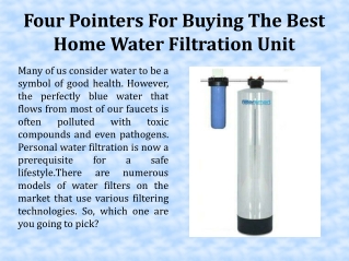 Four Pointers For Buying The Best Home Water Filtration Unit