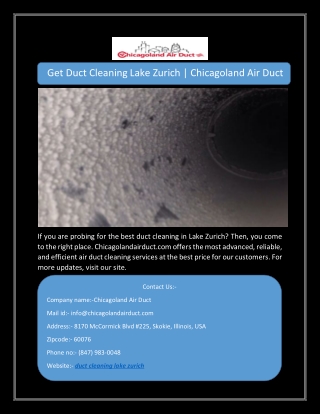 Get Duct Cleaning Lake Zurich | Chicagoland Air Duct