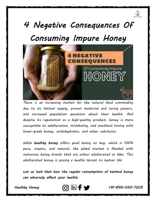 4 Negative Consequences Of Consuming Impure Honey