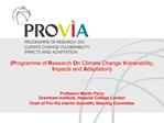 Programme of Research On Climate Change Vulnerability, Impacts and Adaptation Professor Martin Parry Grantham Instit