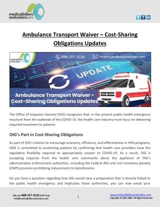 Ambulance Transport Waiver – Cost-Sharing Obligations Updates