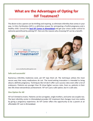 Top 4 Benifits of Opting for IVF Treatment