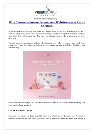 Why Choose a Custom Ecommerce Website over A Ready Solution