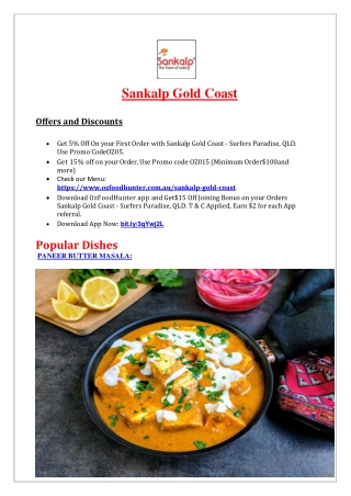 5% off - Sankalp Indian Restaurant Gold coast, QLD