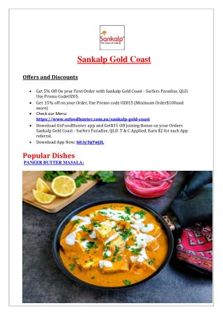 5% off - Sankalp Indian Restaurant Gold coast, QLD