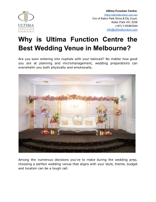Why is Ultima Function Centre the Best Wedding Venue in Melbourne?