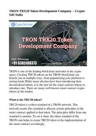 TRON TRX20 Token Development Company - Crypto Soft India