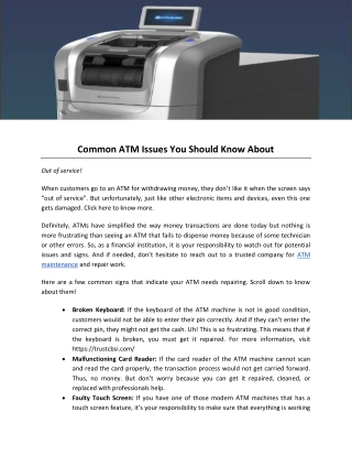 Common ATM Issues You Should Know About