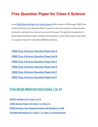 CBSE Question Papers Class 6 Science PDF Solutions Download