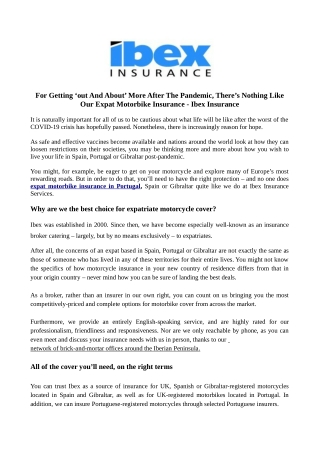 For Getting ‘out And About’ More After The Pandemic, There’s Nothing Like Our Expat Motorbike Insurance - Ibex Insurance
