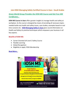 Join IOSH Managing Safely Certified Course in Jizan - Saudi Arabia