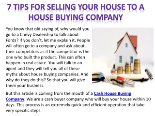 7 Tips for Selling Your House to a House Buying Company