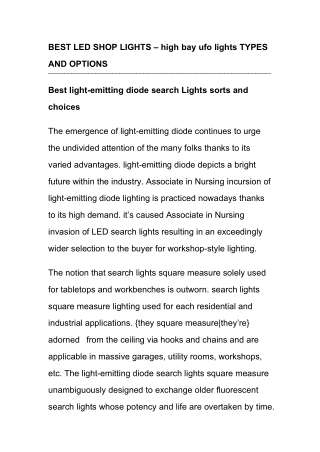 BEST LED SHOP LIGHTS – high bay ufo lights TYPES AND OPTIONS