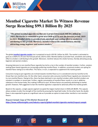 Menthol Cigarette Market To Witness Revenue Surge Reaching $99.1 Billion By 2025