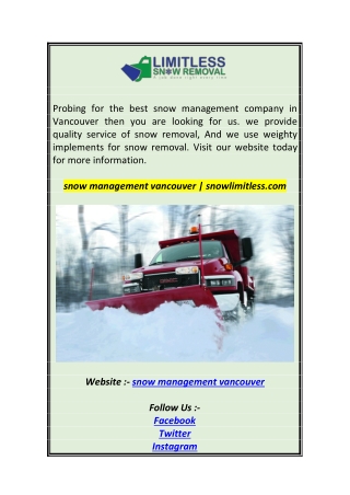 snow management vancouver  snowlimitless.com
