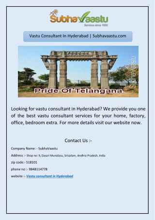 Vastu Consultant In Hyderabad | Subhavaastu.com