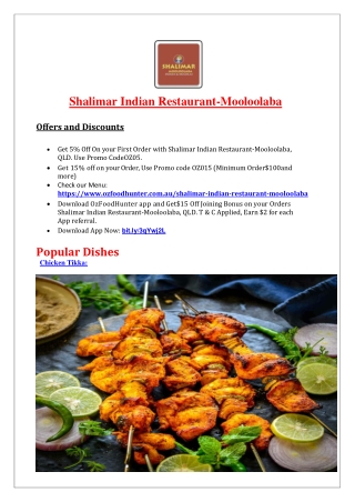 5% Off - Shalimar Indian Restaurant Menu in Mooloolaba QLD.