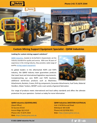 Custom Mining Support Equipment Specialist - QMW Industries