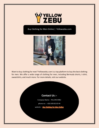 Buy Clothing for Men Online |  Yellowzebu.com