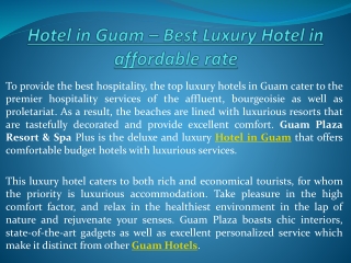 Hotel in Guam – Best Luxury Hotel in affordable rate