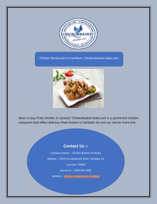 Chicken Restaurant in Carlsbad | Chickenbasket-boba.com