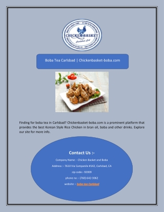 Boba Tea Carlsbad | Chickenbasket-boba.com
