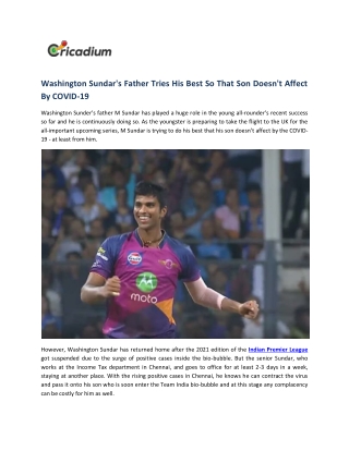 Washington Sundar Father Tries His Best So That Son Does not Affect By COVID-19