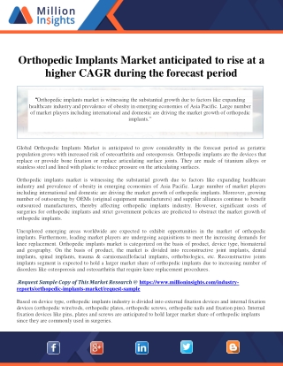 Orthopedic Implants Market anticipated to rise at a higher CAGR during the forec