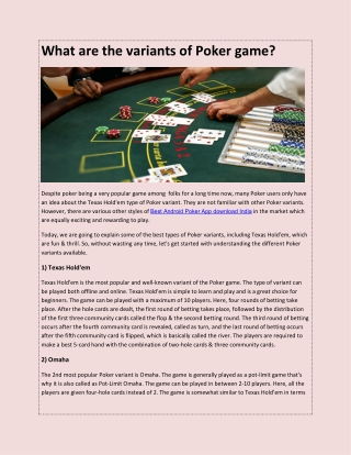 What are the variants of Poker game