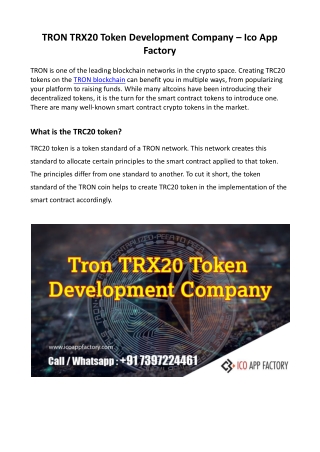 TRON TRX20 Token Development Company - Ico App Factory