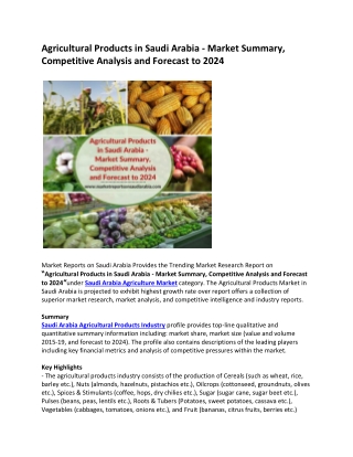 Agricultural Products in Saudi Arabia - Market Summary, Competitive Analysis and Forecast to 2024-converted