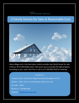 2 Family Homes for Sale at Reasonable Cost