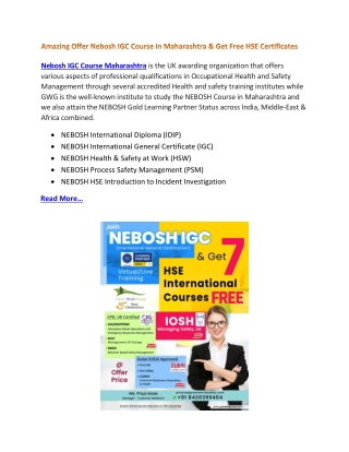 Amazing Offer Nebosh IGC Course in Maharashtra
