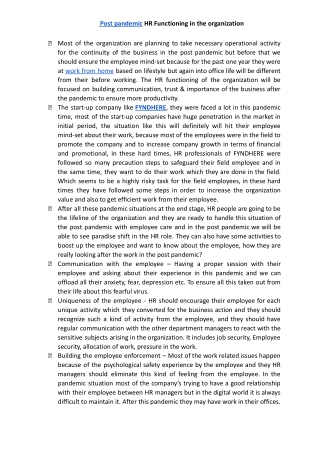 HR functions post pandemic